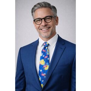 Happy Ties Men's Flamingo Floral Blue Silk Neck Tie